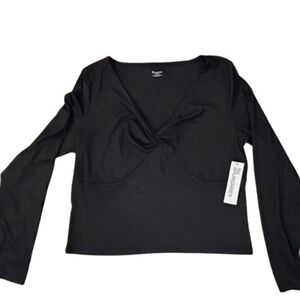 NWT No Boundaries Twist Front Top XXL (20) Y2K Soft Glam Stretch Black V-Neck
